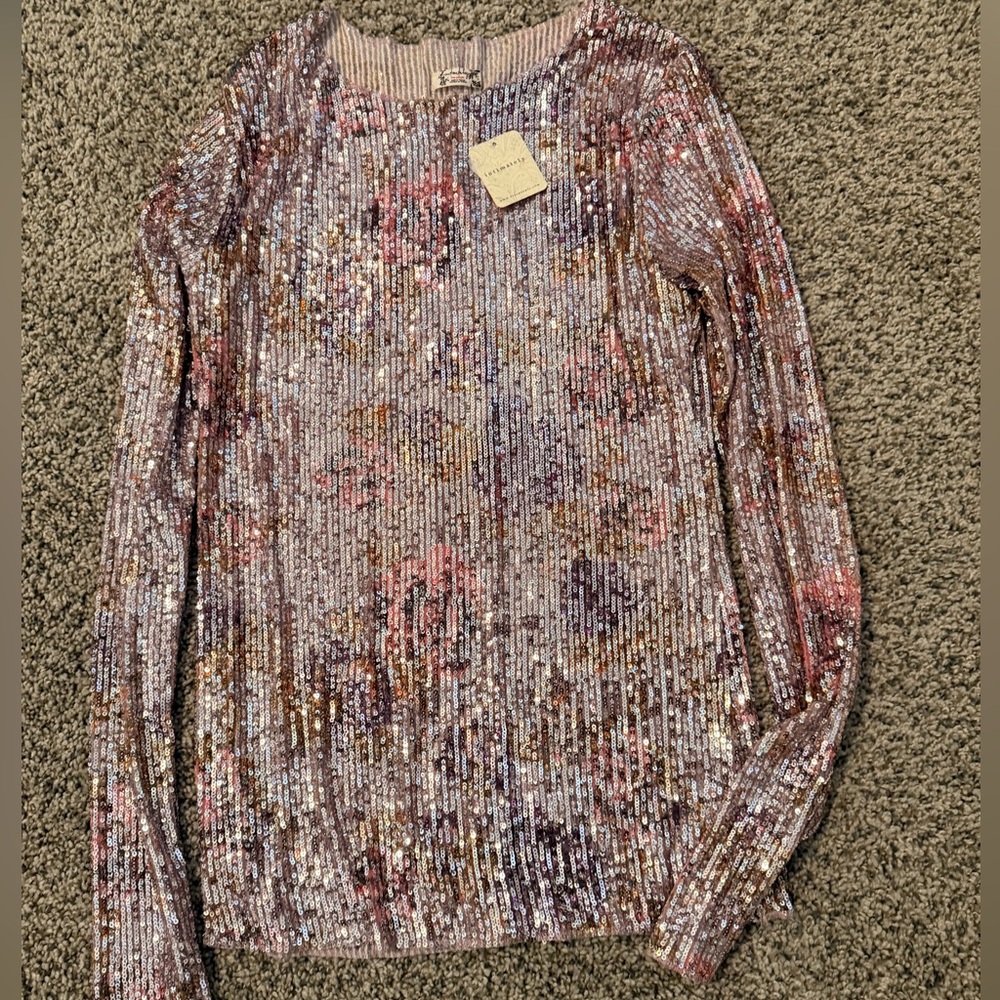 NWT Free People Sequin Floral Long Sleeve Top